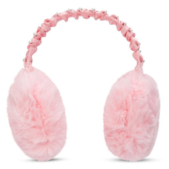 Pink Satin Pearl Embellished Rouched Ear Muffs - Picture 1 of 1